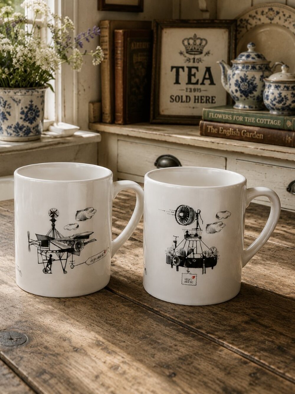 2 Rare Vintage Dudson Limited Edition Virgin Atlantic Mugs by Robert Welch